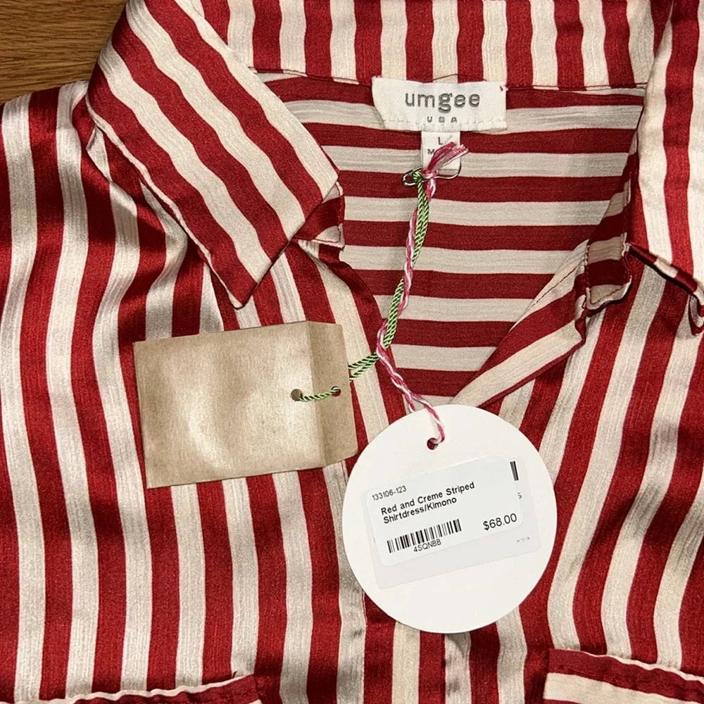 UMGEE Red and Creme Striped Button-Up Dress - Picture 4 of 7